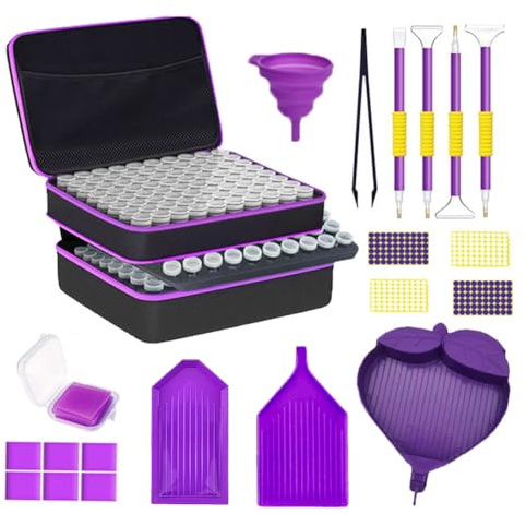 Caja de almacenamiento de pintura de diamantes de 240 piezas con estuche organizador, embudo y pegatinas - Accesorios de pintura de diamantes 5D para proyectos de bricolaje estructurados - Estuche