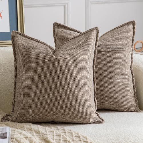 MADIZZ Set med 2 st Dekorsiktiga Chenille Kuddfodral Mjukna Boemiska Kuddöverdrag Modern Heminredning för Soffa Vardagsrum Sovrum Brunt 50x50 cm