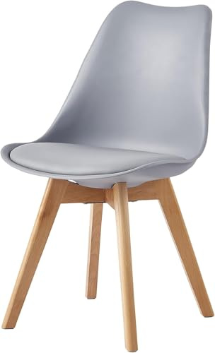 mcc direct Dining Chair with Wooden Legs and Soft Cushion Pad Stylish Retro Lounge Dining Office (Grey) - EVA