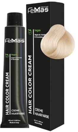 FemMas Haarfarbe Spezial Blond Beige 12.13 I Creme Haarfarbe mit Arganöl, Keratin & Ceramiden I Als dauerhafte Haarfärbung oder Tönung für strahlende, haltbare Farbergebnisse I 100 ml