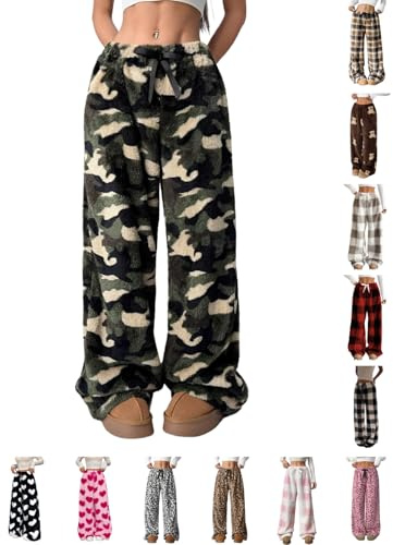 Pyjamasbyxor dam flanell pyjamasbyxor Y2K långa fleecebyxor med fickor pyjamasbyxor bekväma termobyxor mysiga gosiga gosiga gosiga sportbyxor hem casual vinter varma plyschbyxor