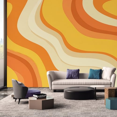 Retro 70s Wallpaper, Orange Funky Abstrait Mural Wallpaper, Retro 70s Room Decor Wall Art for Living Room Bedroom Kitchen 130L x 80W cm