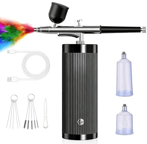 Set Aerografos, Kit Aerografo, Set Aerografo Senza Fili Con Compressore USB Ricaricabile, Kit Aerografos Con Compressore Per Pittura Di Modelli, Trucco, Barbiere Decorazione Di Torte (Nero)