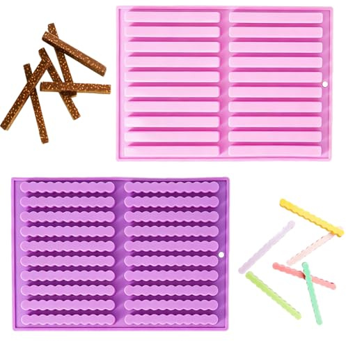 2Pcs Chocolate Stick Strip Mould, Two Styles Silicone Moulds, Chocolate Mould for Dog Treat Stick Hard Candy Chocolates Bar Biscuit Crayons Cookie Mods Pretzel