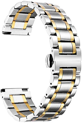 BINLUN Edelstahl Uhrenarmband 12mm-24mm Premium Metallarmband Ersatzarmband für Smartwatch Herren/Damen mit Geraden und Gebogenen Ende(Schwarz/Gold/Silber/Silber-Gold/Roségold/Silber-Roségold)