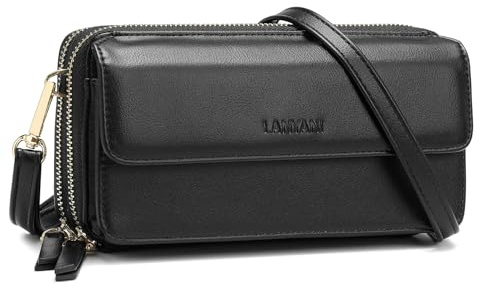 Women Crossbody Wallet RFID Blocking Cell Phone wristlet Purse with shoulder strap Ladies small cross body bag (Black)