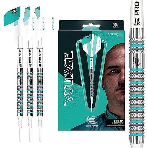 Target Darts Rob Cross 90% Tungsten Dart Set (19G), Weichspitzen Dartpfeile | Voltage Player Edition Darts mit Pixel Tips, Profi Dart Set, Elektronisches Weichspitzen Dart Sets