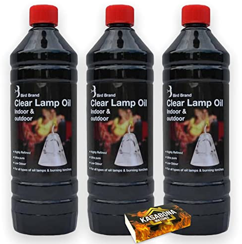 Bird Brand Clear Lantern Torch and Lamp Oil 1L Indoor & Outdoor Use for Oil Lamps & Burning Torches - Pack Includes KasaBona Safety Matches (3 Pack)