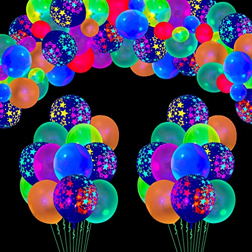 100 Stück Partyzubehör Glow Party Neon Party Supplies Set Neon Glow Balloons Glow in the Dark, Geburtstag Party Ballon, Neon Balloons Dekoration, Star Glow Balloons Color Glow Balloons (bunt + Stern)