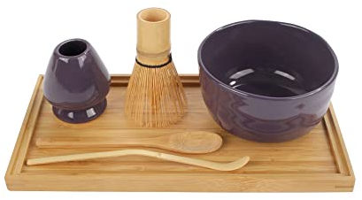 BambooMN Marca: Matcha Bowl Set (include ciotola, riposo, frusta da tè, Chasaku, cucchiaino da tè e vassoio) 1 set viola