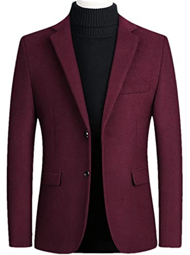 ERFMFKL Herr ullblazer enfärgad business casual vinterjacka, J002 Vinröd, L