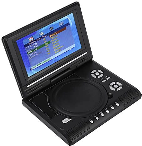 Tragbarer DVD-Player, 7 Zoll Drehbarer Bildschirm, Wiederaufladbar, mit TV-Autoladegerät, Gamepad (EU-Stecker)