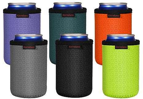 KENOBEE 6 Piezas 12 oz Can Cooler Sleeve, Fundas para bebidas de latas de neopreno antideslizantes, reutilizables y con aislamiento para cerveza, refrescos, bebidas energéticas (355 ml, 6 colores)