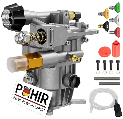 POHIR Hochdruckreiniger-Pumpe, 3400 PSI bei 2,5 GPM, 1,9 cm Schaft, passend für horizontales Motor-Ersatz-Set, Universalpumpe inklusive Hardware und Siphonschlauch und 3/8 Schnellanschluss, entwickelt