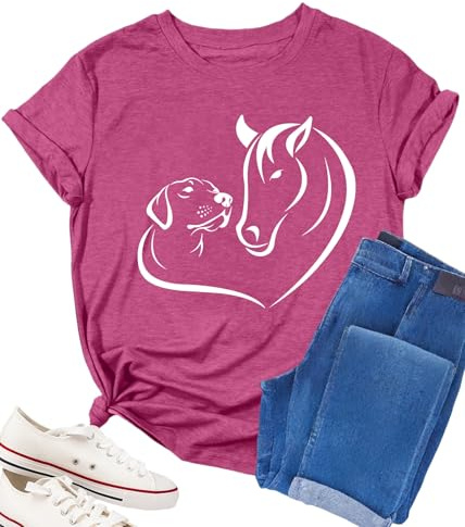 Horse Shirts for Women Horse Riding Tee Shirt Animal Lover Gift Western Country Summer Casual Graphic Tees Tops Pink