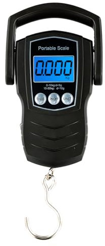 Focenat Fischwaage, 110lb/50kg Elektronische Hängewaage, Kofferwaage Digital mit Haken und Maßband, Beleuchtetes Display, Gepäckwaage, Tragbare Digitalwaage für Reisen und Familienleben
