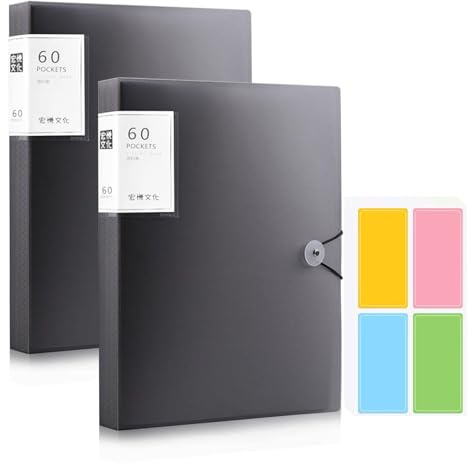 A4 Display Folders, 2PCS Display Book Presentation Project Folder, 120 Pockets Presentation Folders Document Project Folder with 10pcs Self-Adhesive Label Stickers for Individuals School Offices