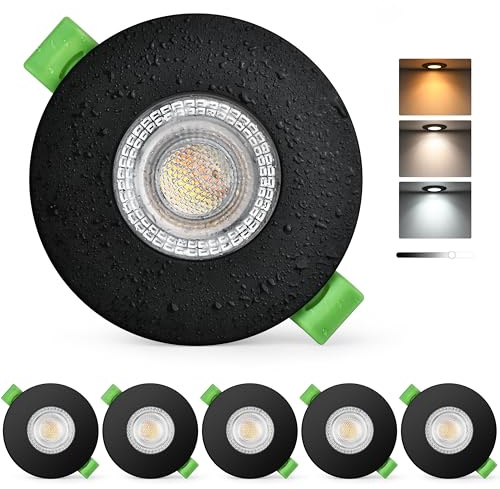 KYOTECH Projecteur LED Encastré 230V Dimmable 60-75mm Forage, Spot LED 7W 770LM Ultra Plat, Spot de Plafond 2700K/4000K/6000K, Luminaire Encastré IP65 pour Salle de Bain Balcon Salon, Noir 6 Pièces