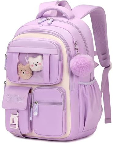 Sisipoet Cartable Fille Primaire, Sac à Dos Léger Imperméable pour Collège | Sac à Dos avec Fenêtre Transparente, Bretelles Respirantes, Bandes Réfléchissantes pour Filles de 9 à 16 ans pour les Voyages