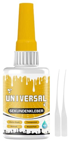 Sekundenkleber Extra Stark Universal: 50g Superkleber Wasserfest Hitzebeständig mit Nadel Verschluss gegen Austrocknung Alleskleber für Leder,Kunststoff,Glas,Holz,Metall Keramik,Textil Stein