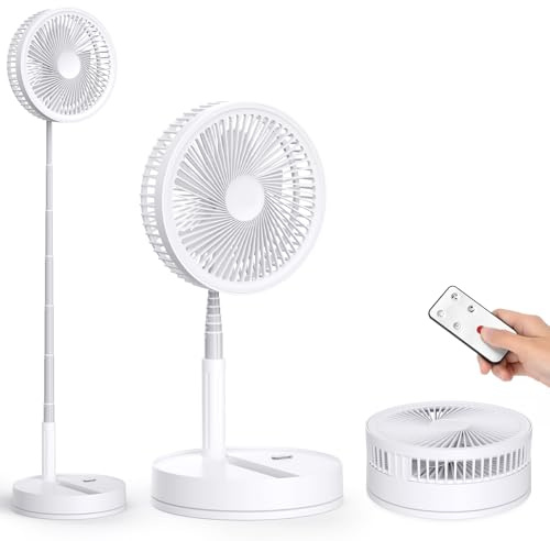 Oscillante Ventilatore a Piantana Silenzioso con Telecomando, 8.6 Portatile Pieghevole Tavolo/In piedi Ventilatore con 4 Velocità/Timer, 8000mAh USB Ricaricabile Fan per Camera da Letto Viaggio