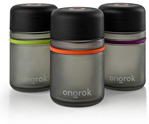 ONGROK Glass Storage Jar, 180ml, 3 Pack, Color-Coded Airtight Glass Containers, UV Air Proof Herb Jar to Stash Goods with Care with Child Resistant Lid