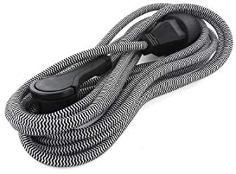 CHACON Textil-Verlängerungskabel, Schwarz/Weiß – mit Flachstecker schwarz – 3 m