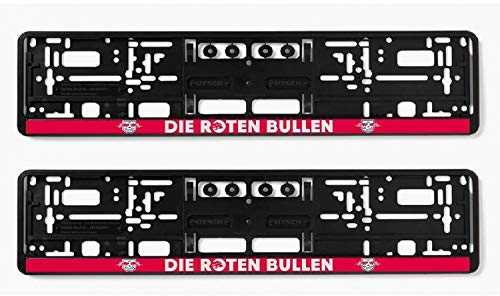 RB Leipzig Kennzeichenrahmen 2er Set - Die roten Bullen - Nummernschildträger RBL Kennzeichenhalter - Plus Lesezeichen Wir lieben Fußball