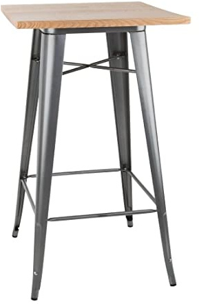 Bolero Bistro Bar Table with Wooden Top Gun Metal (Single)