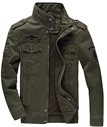 GUOCU Chaqueta de Algodón Hombre Casual Militar Otoño Clásica al Aire Libre Cazadora Aviador Ligera Entretiempo Cargo Cuello Alto