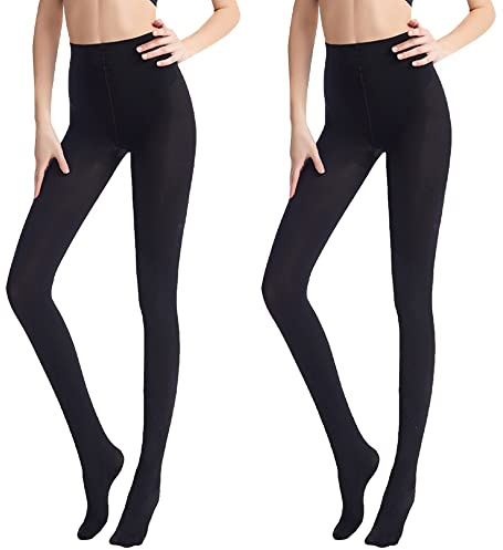FEIFEI'S BOW 2 Pairs Women 80 Denier Matte Opaque Stretch Fit Soft Black Tights