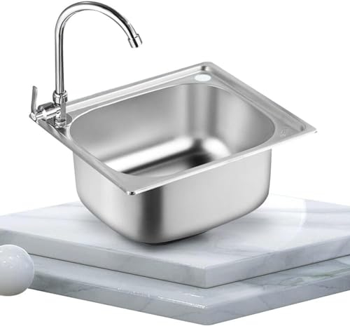 TAIYANYU Petit Évier De Cuisine, Bol Unique Évier En Acier Inoxydable Camping-car RV Pour Installation Encastrée Et Encastrée Égouttoir Réversible Avec Des Clips De Tuyaux D'évacuation