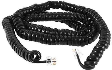 Ruilogod RJ9 4P4C Enroulé élastique Téléphone Combinés câble Ligne noire 7M longue