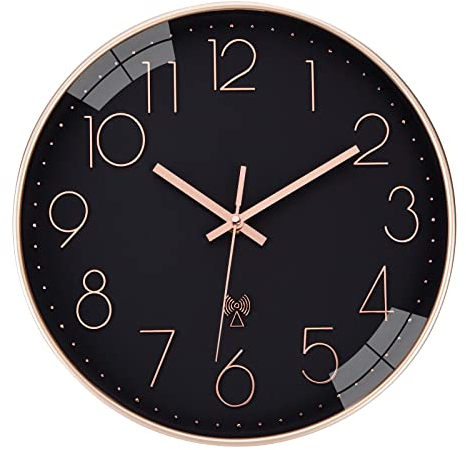 ACCSHINE Funkuhr Wanduhr Ohne TickgeräUsche Lautlos 30cm Quarz Batterie Betriebene Groß Wanduhr Einfach zu Lesen für Zimmer Zuhause KüChe Schlafzimmer Büro Schule (Schwarz)