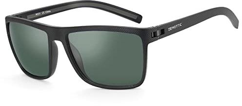 ZENOTTIC Gafas de sol polarizadas para hombre ligero TR90 marco UV400 protección gafas de sol cuadrado, C05 Marco negro/lente verde, L