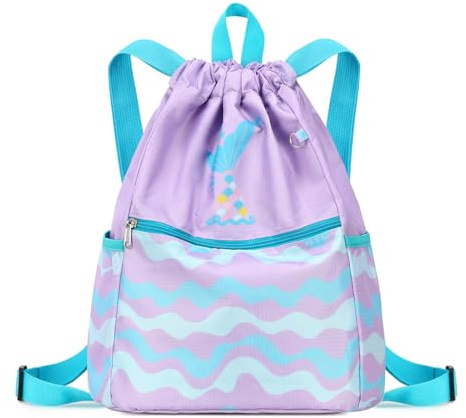 Ryushoyo Rainbow Mermaid Drawstring Backpack String Bag Lightweight Gym Bag Sackpack Sports Backpack for Women Girls Gym Shopping Sport Yoga Blue Purple
