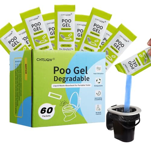 CHTSJQW Portable Toilet Absorbent Gel Powder, 60 Pack Poo Gel for Camping Eco Absorbent Gel, Poo Urine Powder for Camping Outdoor Hiking Fast-Acting Gel