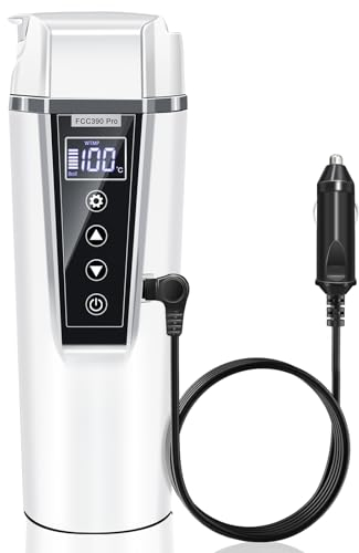 Nardea Hervidor de Viaje Coche 12V/24V, Portátil 450ml Hervidor de Agua Para Camión, Hervidor de Agua Electrico Para Coche Hacer Té y Café, Apagado Automático, Acero Inoxidable 304