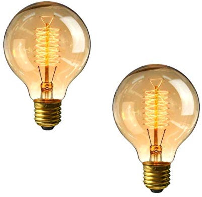 FanciBuy Pack of 2 Vintage G80 Edison Light Bulb 4̣0̣Ẉạṭṭ, Dimmable E27 Screw Bulb, Decorative Spiral Filament Bulbs Soft Warm White 2700K