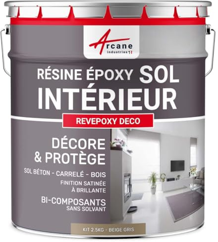 ARCANE INDUSTRIES Résine Époxy Sol Cuisine Salle de Bain 2.5 kg Beige Gris