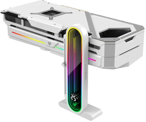 KLLsmDesign Höhenverstellbare RGB-GPU-Unterstützung mit integrierter Temperaturanzeige, 3-poliger 5-V-PC-Grafikkartenständer, Anti-Durchhang-Halterung und Magnetfuß