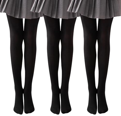 Runmeihe 3PCS Medias Escolares Antideslizantes para Niñas, Medias de Ballet de Punto Elástico de Microfibra 20D y 90D para Ropa Escolar (FR/ES, Edad, 3 años, 4 años, Regular, 90D Black)