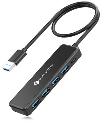 NOVOO USB C Hub 4 Ports USB 3.0, Data Transfer 5Gbit/s, Simple and Practical Port USB Adapter, 60cm Extended Cable, USB Splitter for MacBook, Laptop, Mobile Hard Drive