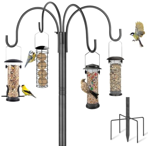 Bird Feeder Pole Stand Squirrel Proof for Outdoors Heavy Duty Shepherds Hook for Bird Feeder, 88in Tall Double Garden Hooks for Hanging Plant Light, 1 Pack