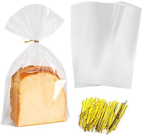 40 Pack Clear Bread Bags for Homemade Bread, Reusable Bread Loaf Packaging Bags Plastic with 40 Ribbons, Bread Bags in Bulk Packs for Owners