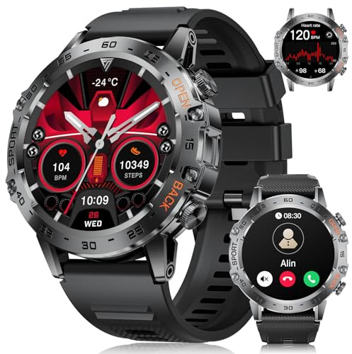 LIGE Smartwatch Herren,1.45″ AMOLED Smartwatch mit Telefonfunktion,IP68 Wasserdicht Fitnessuhr mit 24/7 Herzfrequenz,Schrittzähler,Schlafmonitor,100+ Sportmodi Sportuhr für iOS/Android,2 Silicone