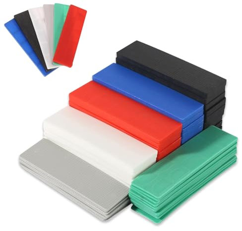 Cuñas Planas de Plástico, 90 Piezas Cuñas Plastico, 100 x 28 mm Seis Alturas de 1 a 6 mm Cuñas Plásticas Kit, Espaciadores de Plástico, para Bricolaje, Mejoras del Hogar, Ventanas y Marcos(Coloreado)