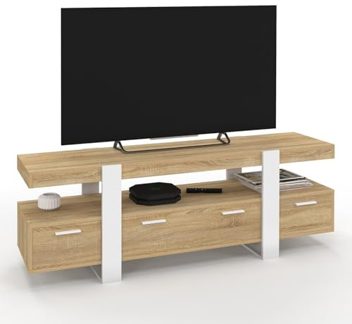 IDMarket - Meuble TV 140 cm Phoenix avec tiroirs Bois et Blanc