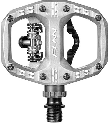 Funn Clast Clip-In Pedals with Dual Platform for MTB, Commuting, Touring, SPD-Compatible Clipless Pedal on One Side, Flat Platform on the Other (Silver)