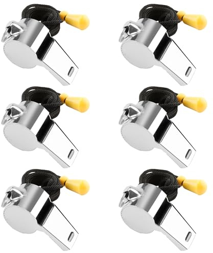 Bsofing Whistle 6 Packs Referee Whistle for Teachers Coaches Whistles with Lanyard Stainless Steel Whistles Loud Crisp Sound, Great for Coaches Referees and Officials